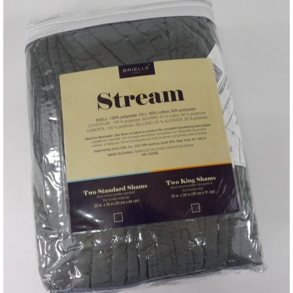 Stream Two King Dark Gray Shams 20X36 in.  NWT - Picture 2 of 4